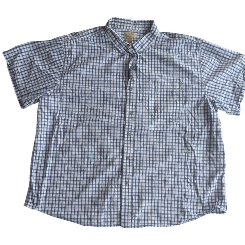 Blue Mountain Men's 3XL Plaid Short Sleeve Button Front Cotton Shirt Blue White